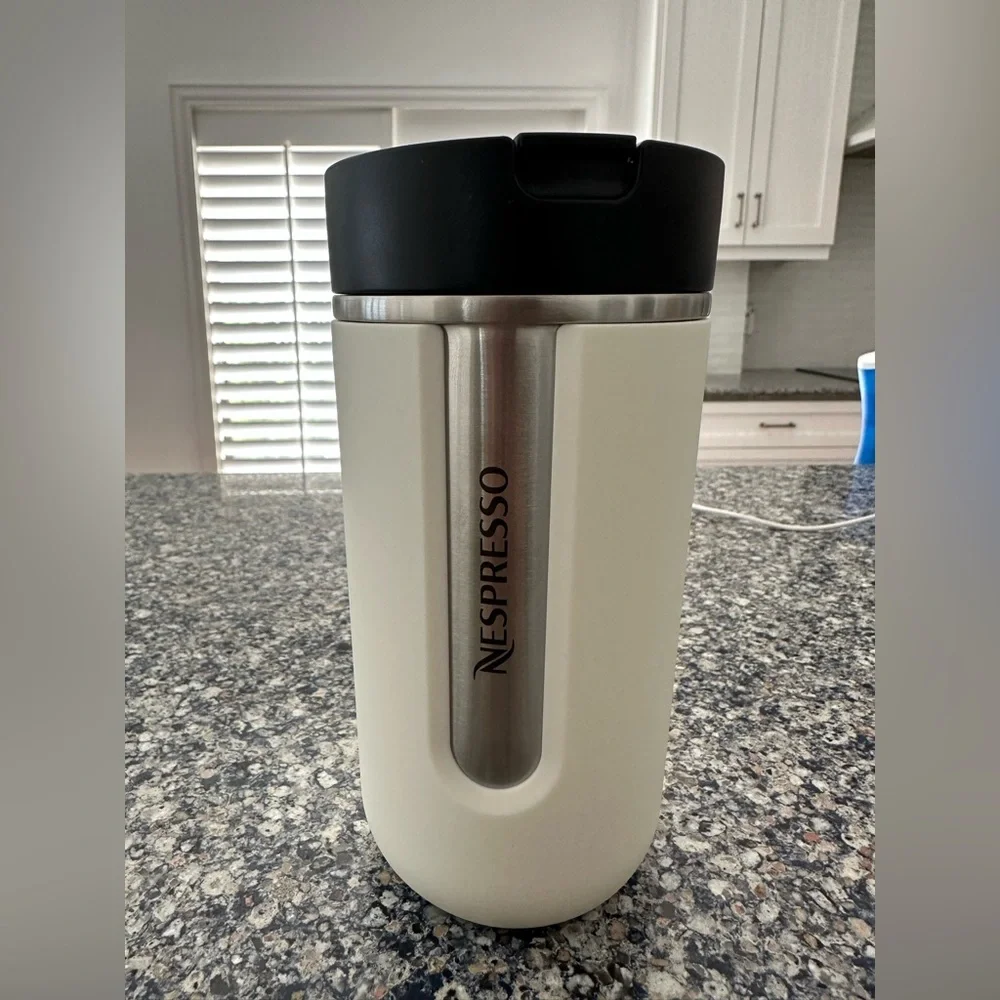 Nespresso Cream and Black Travel Mug RARE TO FIND